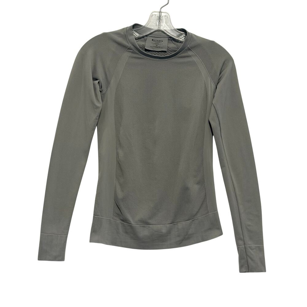 Athleta Trophy Top Long Sleeve Fitted Stretch Mesh Yoga Ventilation Gray XS